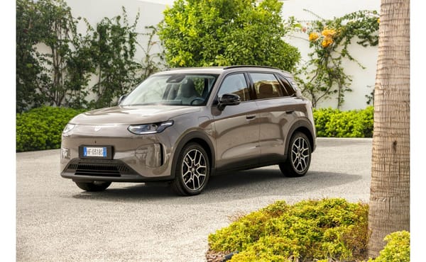Grauer Leapmotor B03X parkt auf einem Kiesplatz vor einer weißen Mauer mit Pflanzen
